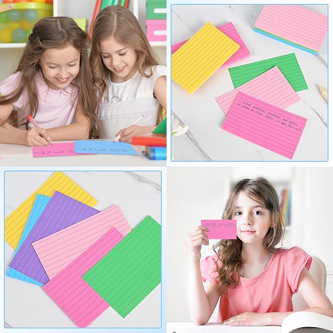 3"x5" Lined Index Cards in Bright Assorted Colored, 216 Pcs Flash Cards Colorful Ruled Notecards Study Cards for Learning Note Taking and Studying
