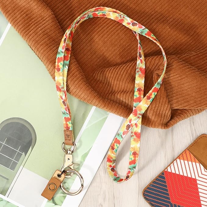 MNGARISTA Neck Lanyard for Keys, Floral Key Lanyard for Women, Durable ID Lanyards with Keyring and Clasp for ID Badges, School ID or Wallets, White Leopard