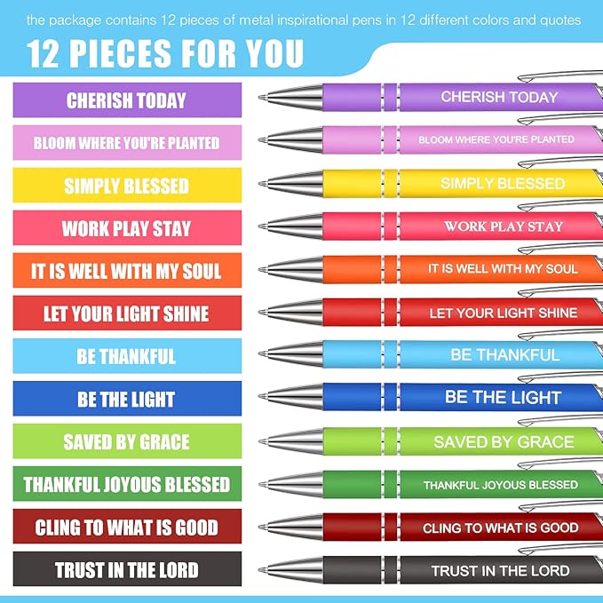 Zonon 12 Pieces Inspirational Pens Bulk Easter Basket Stuffers Motivational Quotes Ballpoint Pens with Stylus Tip Inspirational Gifts for School Office Teachers(Fresh Color,Bible Style)