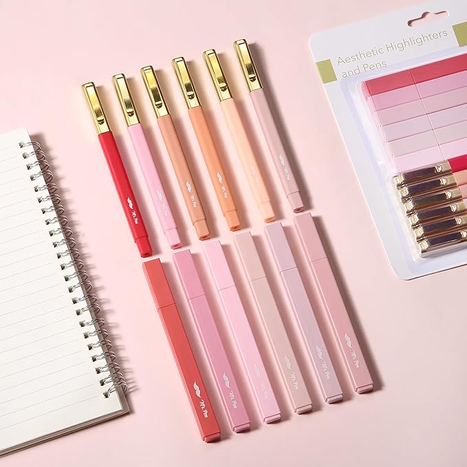 Mr. Pen- Aesthetic Highlighters and Pens No Bleed, 12 Pack, Shades of Pink, Bible Highlighters No Bleed, Black Ink Bible Pens, Highlighter Pens, No Bleed Highlighters for Bibles, Bible Pens