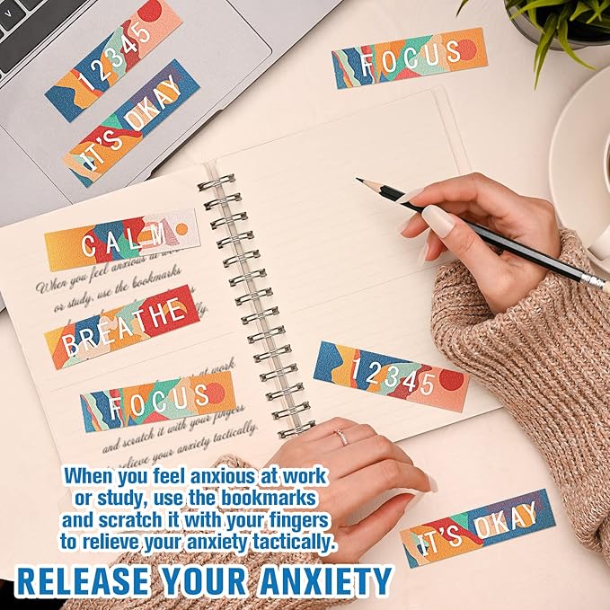 80 Pcs Anxiety Sensory Stickers with Inspirational Quotes Calm Textured Strips Relief Mental Health Stickers School Office Adhesive Sensory Tape Anti Stress Toys for Adults Teens (Stylish)