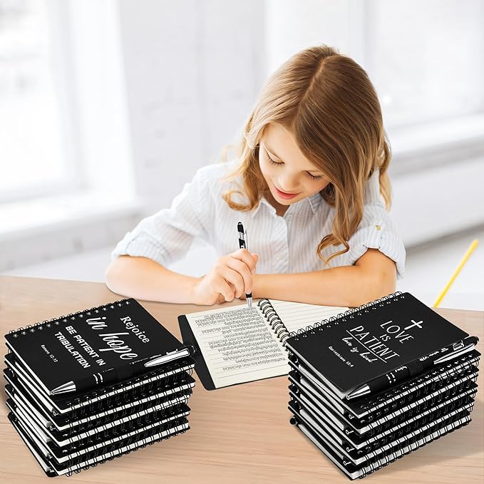 INSADA Christian Prayer Journal Spiral Black Notebooks Bulk Small Notepad with Pens - Small Notepads (4.13”x5.43”) - Easter Gifts for male, Church Members & Bible Study Groups (30 sets Black)