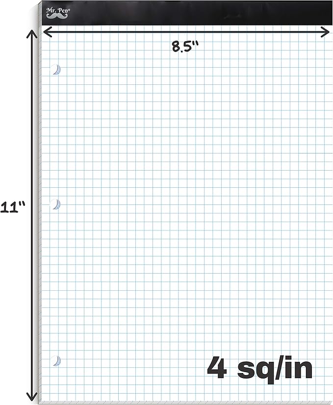 Mr. Pen- Graph Paper, Grid Paper Pad, 4x4 (4 Squares per inch), 8.5"x11", 55 Sheets, 3-Hole Punched, Grid Paper, Graph Paper Pad, Graphing Paper, Computation Pads, Drafting Paper, Blueprint Paper