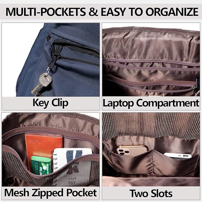 Kasqo Backpack for Men and Women, 15.6 Inch Laptop Backpack Large Capacity Water Resistant Drawstring Flap Bag College, Blue