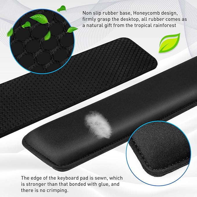 Yolanda Keyboard Wrist Rest/Pad - Cooling Gel - Stitched Edges - Keyboard Accessory,Ergonomic,Black