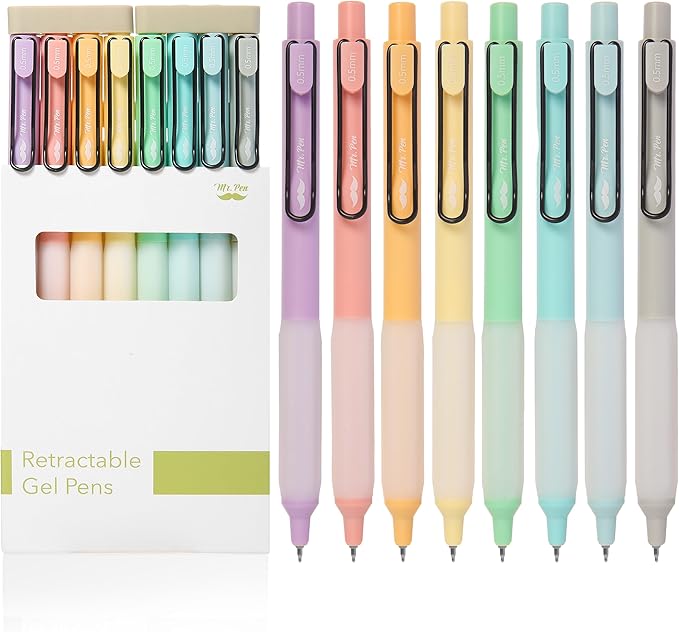 Mr. Pen- Retractable Gel Pens, 8 Pack, Black Ink Gel Pens, Pastel Barrels, Fast Dry, Gel Pens Fine Point 0.5mm, Retractable Pens, Cute Pens, Gel Ink Pens, Aesthetic Pens for Journaling Fine Tip Pens