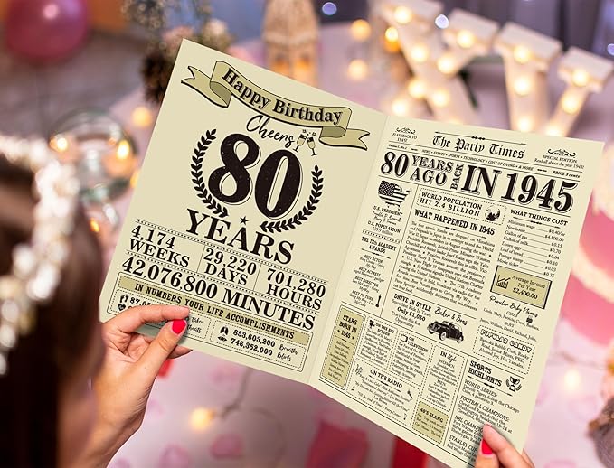 Funny 80th Birthday Gifts for Women Men, Jumbo 80th Birthday Card for Mom Dad Grandma, Gifts for 80 Year Old Man Woman Parents, Vintage Back in 1945 Birthday Cards Gifts, 80th Birthday Decorations