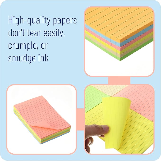 Mr. Pen- Lined Sticky Notes 4x6, 6 Pads, 45 Sheets/Pad, Pastel Color, Sticky Notes with Lines, Sticky Pads, Sticky Note Pads, Colorful Sticky Notes, Stickies Notes, Ruled Post Stickies