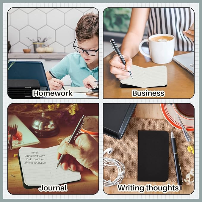 Outus 36 Pcs Pocket Notebook Mini Journal 2.5" x 4" Kraft Paper Mini Notepad Bulk Softcover Pocket Notepad Memo Diary Subject Notebooks for Student Traveler School(Black)