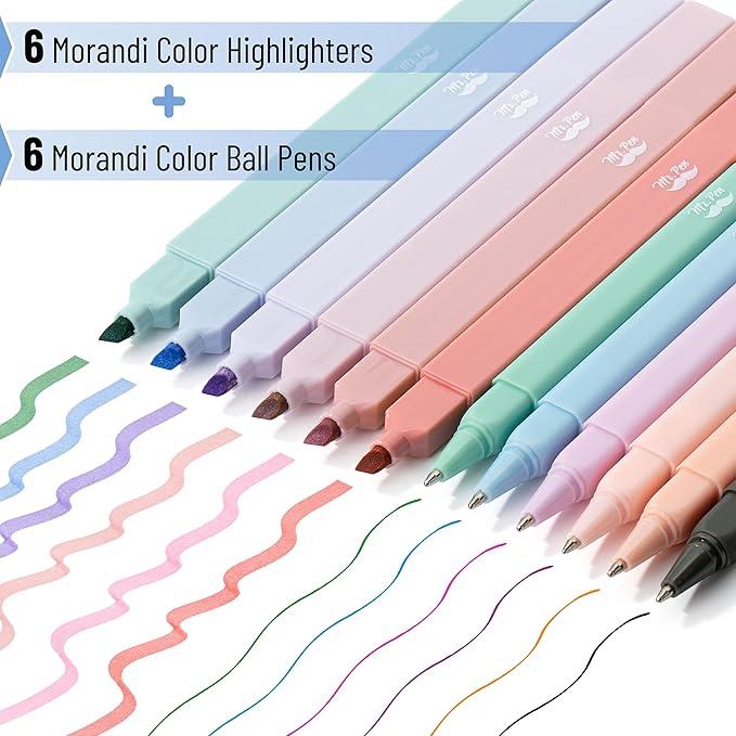Mr. Pen- Aesthetic Highlighters and Pens No Bleed, 12 Pack, Morandi Color Bible Highlighters for Bibles, Bible Pens
