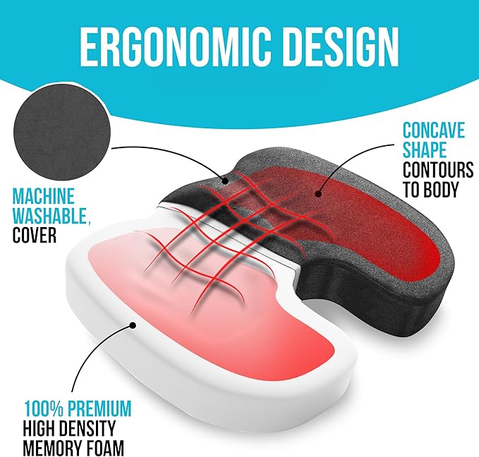 FORTEM Seat Cushion and Lumbar Support for Office Chair, Desk Chair Cushion, Memory Foam Office Chair Cushion, Non Slip Sitting and Back Pillow for Gaming, Car Seat Cushion, Chair Pad, XL