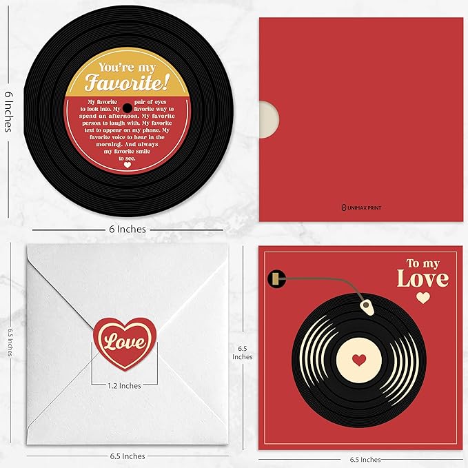 Anniversary Card, Valentines Day Gifts For Him, Love Card for Men Husband Boyfriend or Girlfriend, Retro Happy Anniversary, Romantic Card for Couple, Vinyl Record CD Birthday Card, First Date Gifts
