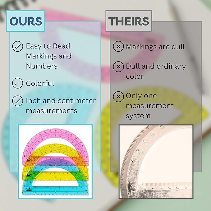Mr. Pen- Plastic Protractors, 3 Pack, 6 Inch, 180 Degrees, Colorful Protractor for Geometry, Math Protractor, Protractor for Kids, Geometry Protractor, Colored Protractor