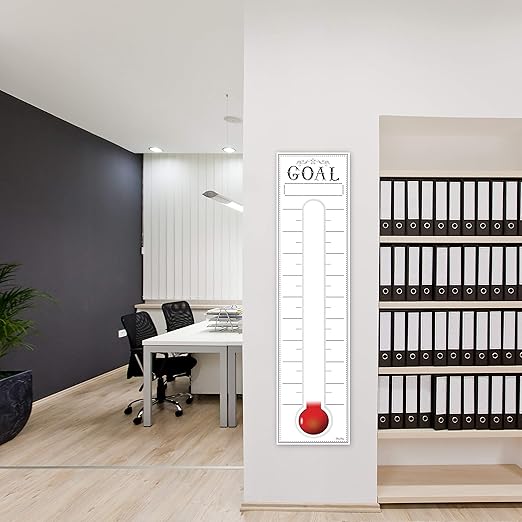Goal Setting Fundrasing Thermometer - 48"x12" Dry Erase Self-Adhesive Goal Tracker - Poster Charts for Home, School and Office