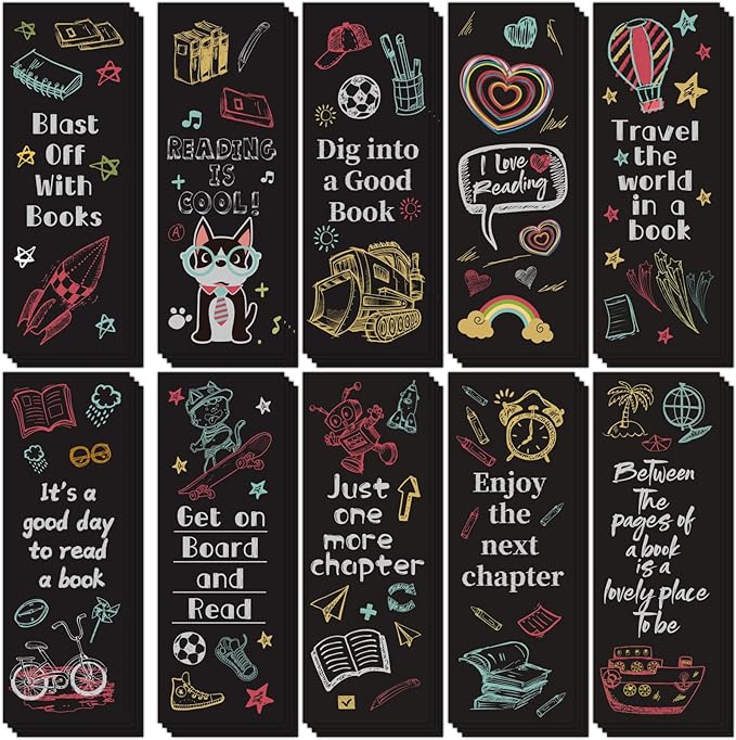 LiYiQ 100 Pcs Reading Rocks Bookmarks Rockets Design Bookmarks 7×2.5-inch Double-Sided Bookmarks for Book Lovers Cute Bookmarks for Reading Bookmarks for Students School Supplies