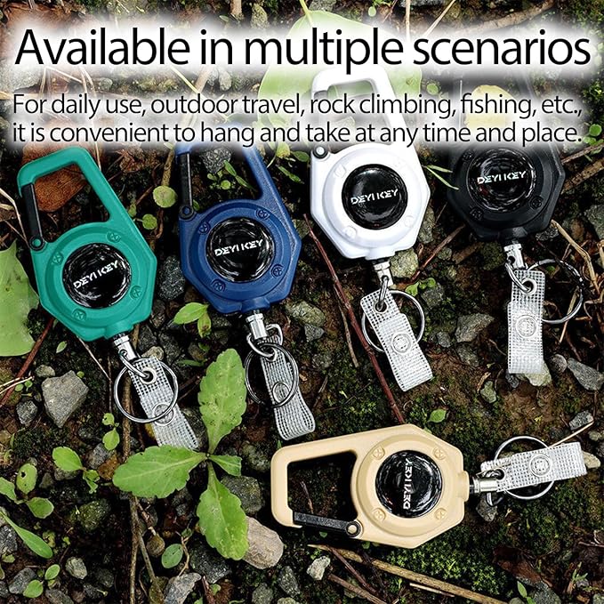 Retractable Keychain Heavy Duty, Multitool Carabiner Badge Holder, Retractable Keychain Clip Id Holder, Tactical ID Badge Reel with 29.5" Steel Retractable Cord, Green