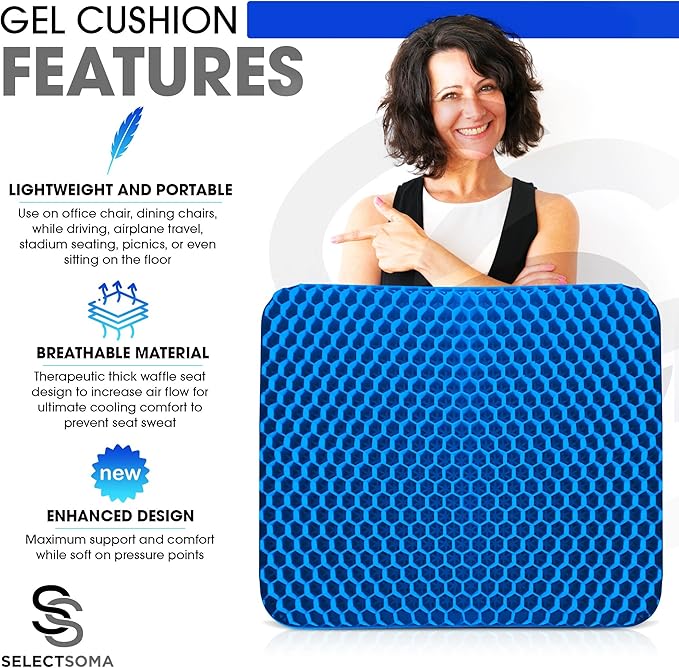 SelectSoma Gel Seat Cushion for Long Sitting Pressure Relief for Back, Sciatica, Coccyx, Tailbone Pain – Wheelchair Cushions, Car and Truck Seat Cushion, Chair Pad for Office Chairs - Egg Seat