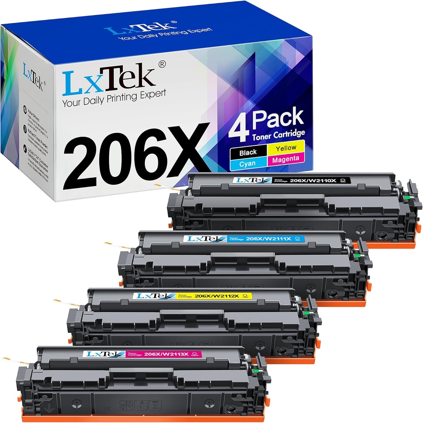 LxTek Compatible for HP 206X Toner Cartridges 4 Pack High Yield Replacement for HP 206X 206A to Use with HP Color Pro MFP-M283fdw M283cdw Pro M255dw M283 M255 (with Chip -B/C/Y/M)