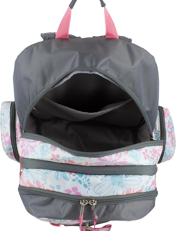 Eastsport Extra Large Backpack Expandable Oversized For Travel Hiking Work Camping Sports Outdoors With Drawstring Bag 18x13.5x9.5 Spring Floral Ash Grey
