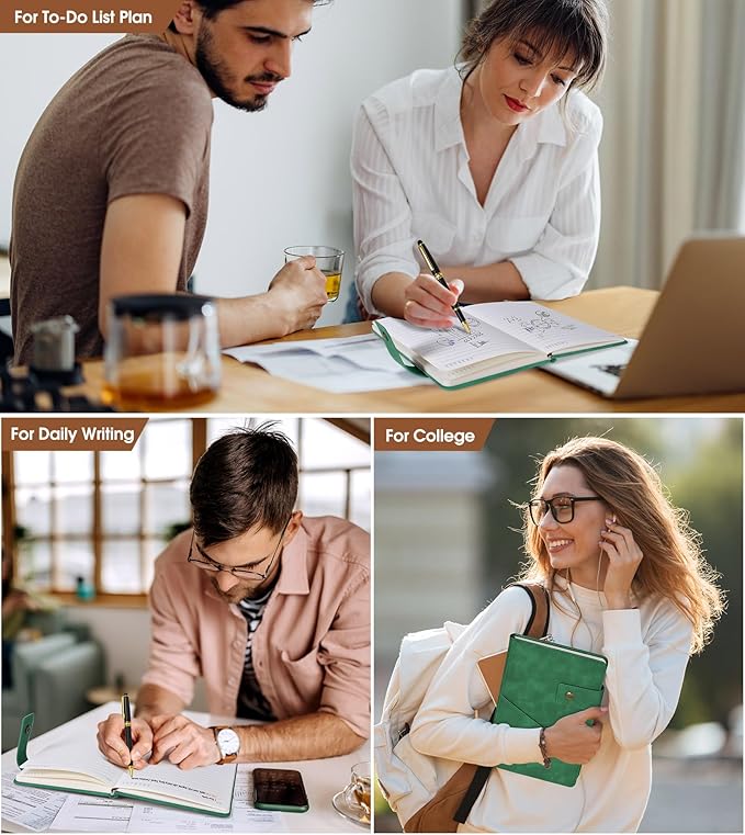 A5 Lined Leather Journal Notebook for Men Women,5.9" X 8.4" Personalized Hardcover Journal with Pen,200 Pages 100 Gsm Thick Ruled Paper Daily Diary for School,Travel,Work,Home,Writing