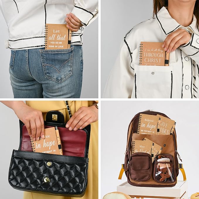 INSADA Christian Prayer Journal Spiral Notebooks Bulk with Pens - Small Notepads (4.13”x5.43”) - Easter Gifts for Women men,Church Members & Bible Study Groups (30 sets Brown)