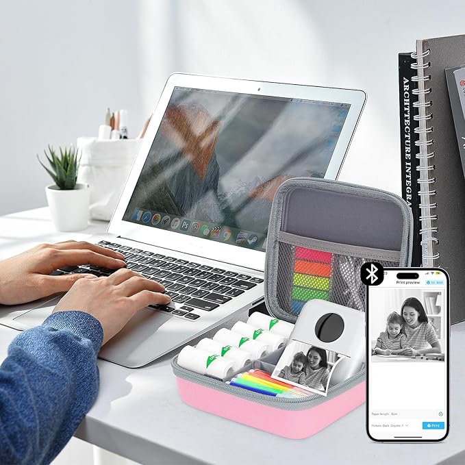 HBCX Mini Printer Case,Hard Protective Box,Portable High-capacity Travel Carrying Case,Suitable for Thermal Inkless Sticker Photo Printer,Label Marker,Instant Print Camera(Only Pink Case)