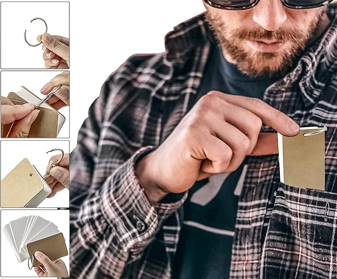 MotBach 10 pack White Blank Flash Cards with 500 Sheets Study Cards, Note Card Pad with Binder Ring, Kraft Paper Word Vocabulary Cards for Learning language, DIY Greeting Cards(3.5 x2.2 Inch)