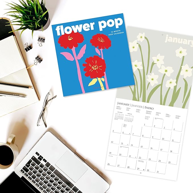Graphique 2025 Flower Pop Wall Calendar | 12” x 12” | Thick Paper | Home & Office Organizer | Large Monthly Grid | 3 Languages & Marked Holidays | 4 Month Preview Page for 2026