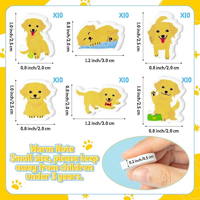CJiangpo 60Pcs Golden Retriever Mini Eraser for Kids Bulk - Cute Cartoon Pencil Rubber Eraser Novelty 3D Desk Puzzle Rubbers Dog Birthday Party Favors Filler Kids Back to School Classroom Prizes Gifts