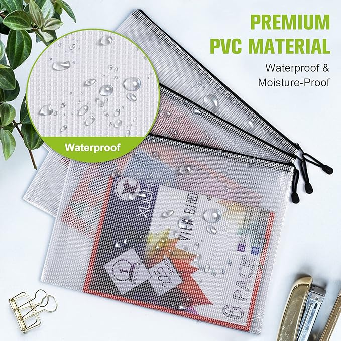 Mesh Zipper Pouch, 6PCS Waterproof Plastic Mesh Zipper Bag, A3 Size Tear-Resistant Document Pouch, Extra Large Zip File Bags, for School Office Supplies Home Travel Storage(17×12 Inch)