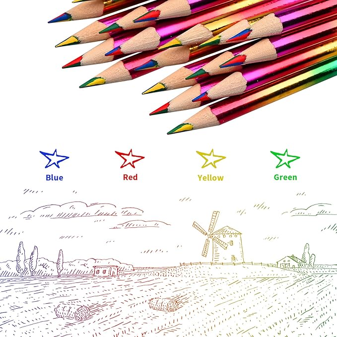 GOLDGE 40pcs Rainbow Pencils (NOT pre-sharpened), 4 Color in 1 Rainbow Colored Pencils for Kids, Art Supplies, Coloring Pencils, Gifts for Students