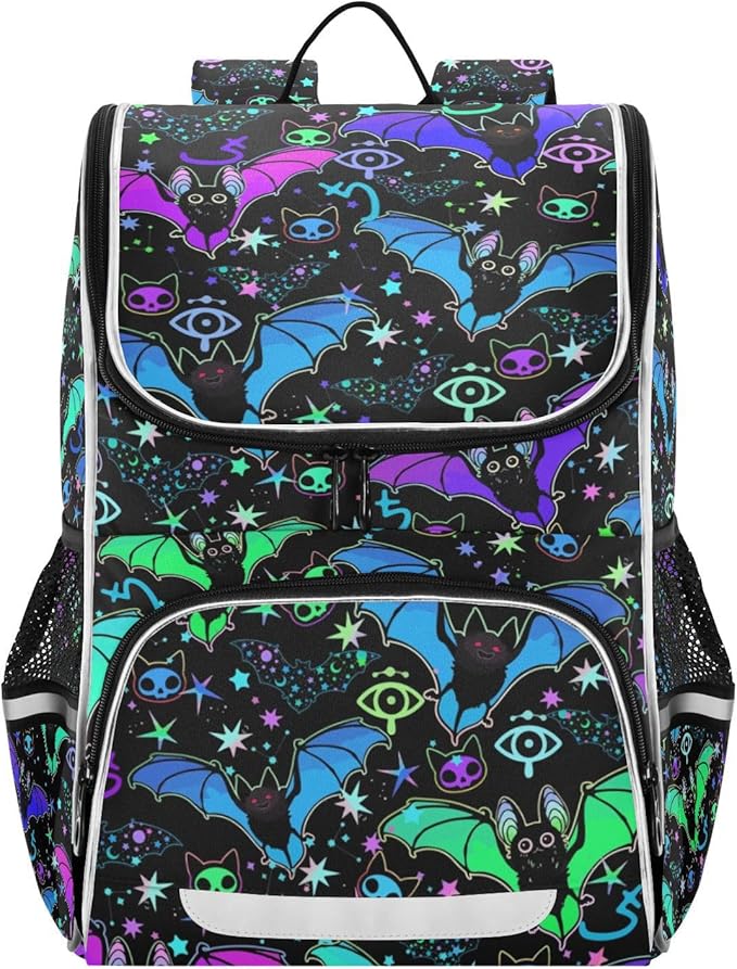 Magic Bat Backpack for Kids Boys Girls 16 Inch Backpack with Reflective Strip Elementary School Bag Removable Chest Strap