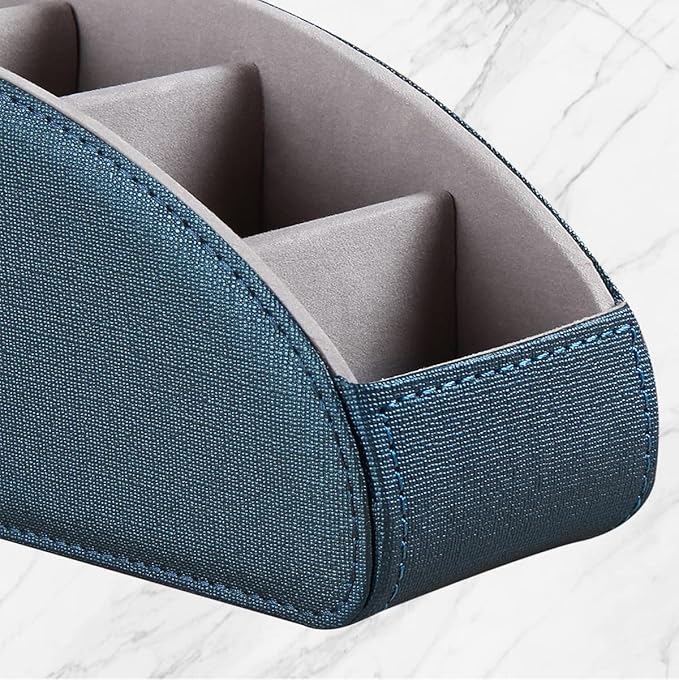 Remote Control Holder, Leather 5 Rooms Desk Organizer and Decorations for Living Room, Bedside Table Remotes Caddy for TV Controllers/ Makeup Brush Pen/ Office Stationery/ Art Supplies/ Eyeglasses