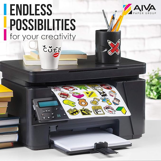 Printable Vinyl Sticker Paper for Laser Printer - Matte White - 200 Self-Adhesive Sheets - Waterproof Decal Paper - Standard Letter Size 8.5"x11"