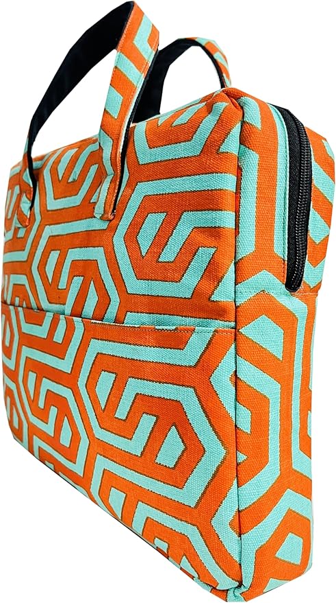 Mint Green And Orange Laptop Bag With Geometric Linked Print FOR 13 TO 15 INCHES MACBOOK, IPAD AND WINDOWS LAPTOP