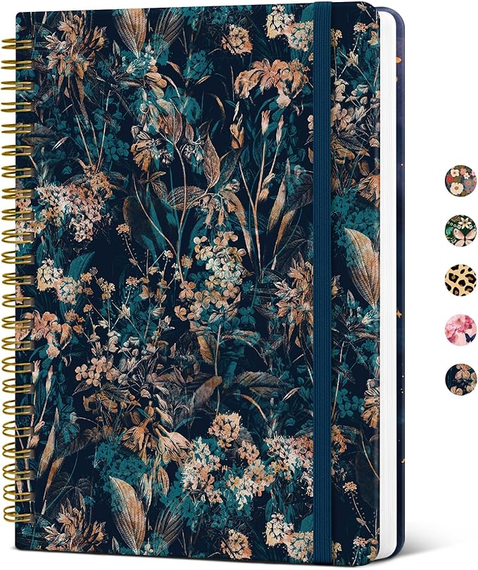 Pretty Cute Lined Spiral Journal Notebook for Women, Aesthetic College Ruled Notebook for Work & Note Taking, A5 Hardcover Journal for Writing, 140 Pages, Royal Flowers