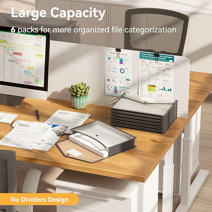 ABC life 6 Pack Plastic Expanding File Folder, Folders for Documents with Snap Closure, Black File Folder Organizer Holder, Transparent Accordion File Pouch,Large Capacity, Fit Letter/A4 Size