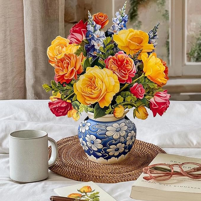 Freshcut Paper Pop Up Cards, Paper Flower Bouquet 3D Popup Greeting Cards with Note Card & Envelope, Birthday Card, Anniversary, Get Well Gifts for Women, 12" Sorbet Roses