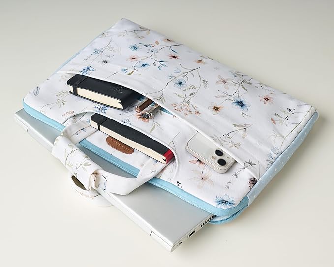 Maison d'Hermine Laptop Bag upto 13.5 inch Stain and water repellent Cotton canvas - Ice Florals