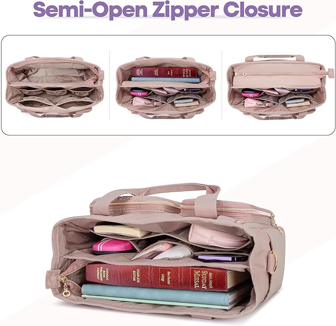 Teamoy Bible Tote Bag for Women, Bible Cover Carrying Case Church Bag with Water Bottle Pocket and Shoulder Strap, Pink Quilted