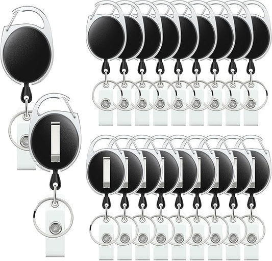Uniclife 20 Pack Retractable Badge Reel for Badge Holder Heavy Duty Retractable Keychain Strong ABS Casing with Stainless Steel Spring Coil 24 Inch Nylon Rope Carabiner Clip and Key Ring