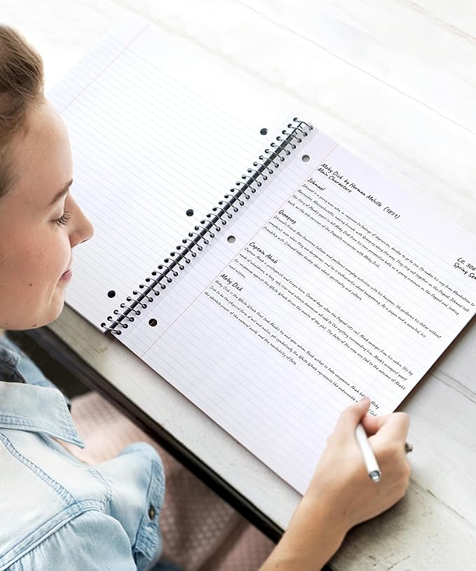 Dunwell 1 Subject Notebook College Ruled (Red), Spiral Notebook 8.5x11 for School, 100 Sheets (200 Pages), Protective Plastic Cover, 2-Pocket Divider, One Subject Note Book 8 1/2 x 11