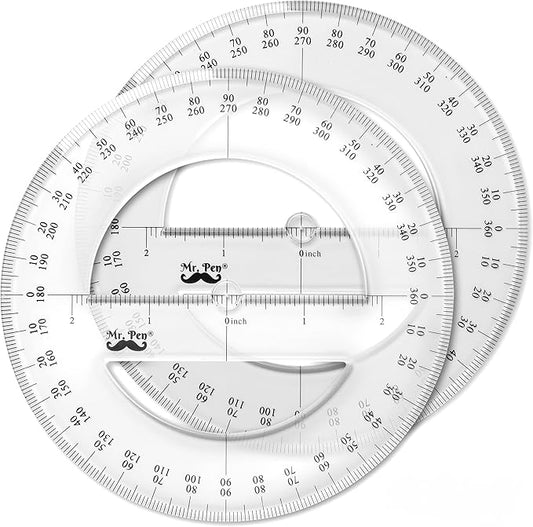 Mr. Pen- Protractor, Pack of 2, 2Inch, Protactor 360 Degree, Protractor Set, Protractor Ruler, Drafting Tools, Circle Protractor, Protractors Classroom Set, Large Protractor, Math Geometry Set