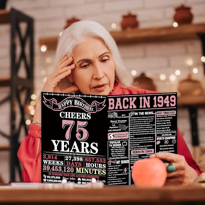 YiKaLus Happy 75th Birthday Card for Friends Bestie, Best 75 Year Old Birthday Gifts Decorations for Women Men, Rose Gold Back In 1949 Card