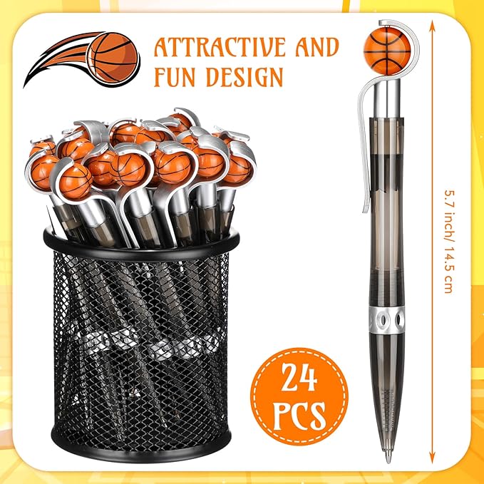 Zhanmai 24 Pcs Novelty Basketball Pens Sports Ballpoint Pens Basketball Party Favors Desk Cool Writing Tool for Students Supplies Stationery School Office Decor(Black,Basketball)