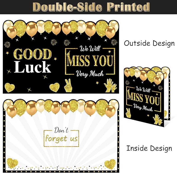 Retirement Greeting Card for Men Women, Large Black Gold Guest Signature Book Gifts, We Will Miss You Good Luck Blessing Greeting Card for Going Away Farewell Decorations Party Supplies.