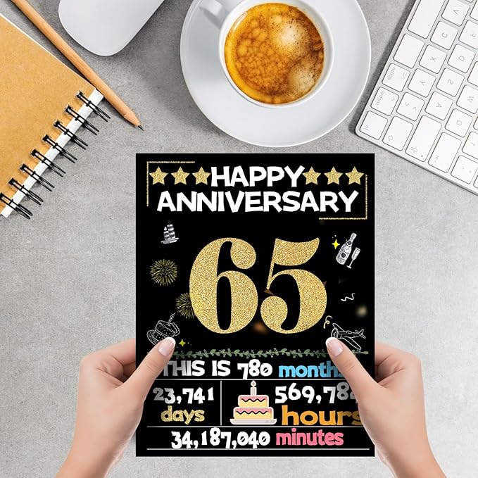 Joycard 65th Anniversary Card for Women Men, Gold Wedding Card for Wife Husband, Sweet Marriage Decorations Gifts for Couple, Perfect for Her Him on Anniversary Day, Back in 1960