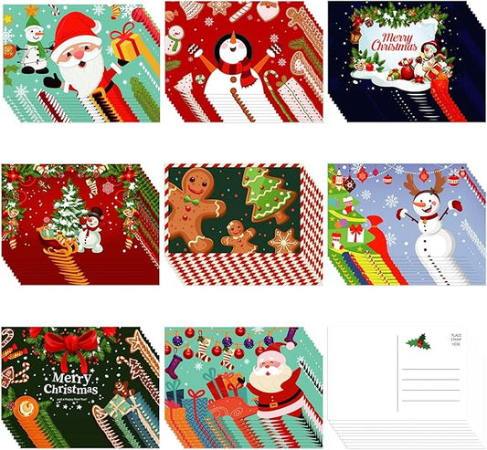 Junkin 80 Pack Christmas Cards Merry Christmas Greeting Cards Christmas Tree Snowman Santa Claus Postcards for Christmas Xmas Holiday Wishes Party Favors, 4 x 6 Inch