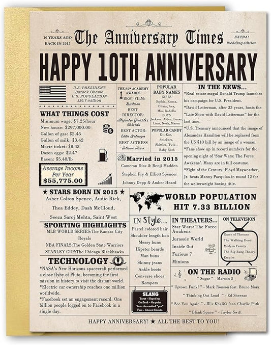 Jumbo 10th Anniversary Card for Him Her, Big 10 Year Anniversary Card Gift for Wife Husband, Romantic Tin Anniversary Card for Couple, Romantic Decennial Gifts