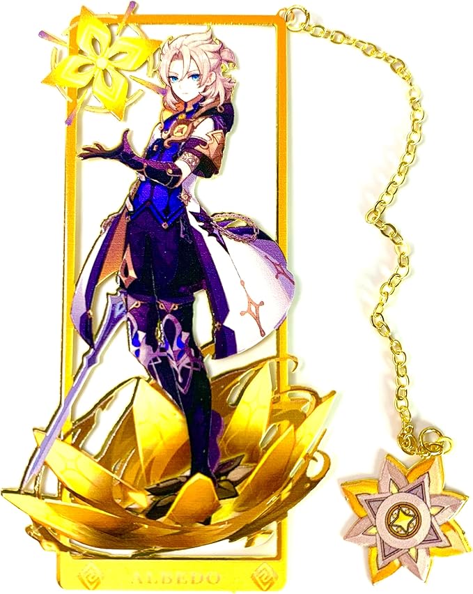 Metal Bookmarks - Genshin Impact Albedo Bookmarks with 3D Display Box - Perfect Birthday Gifts for Book Lovers